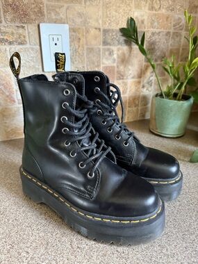 Dr. Martens Black Lace-Up Jadon Platform Boots with Yellow Stitching